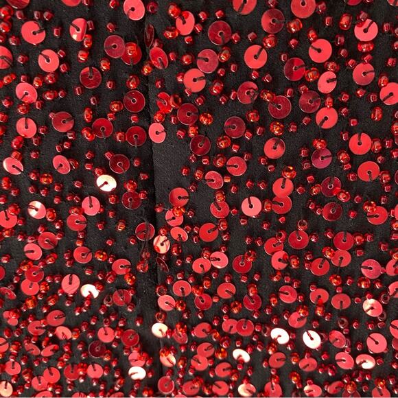 Zola Evening Red Sequin Beaded Fringe Hem Cocktail Evening Party Dress 8P petite - Picture 6 of 8